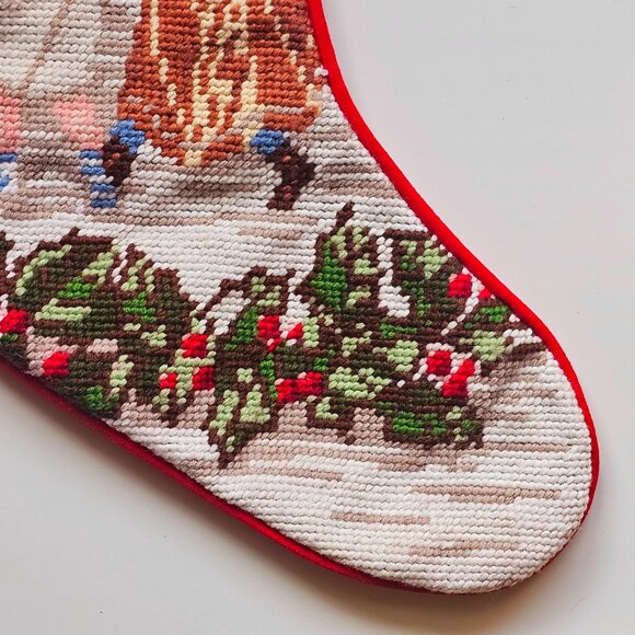 Vintage Handmade Needlepoint Christmas Stocking Santa Tree Children FINISHED - Picture 4 of 7